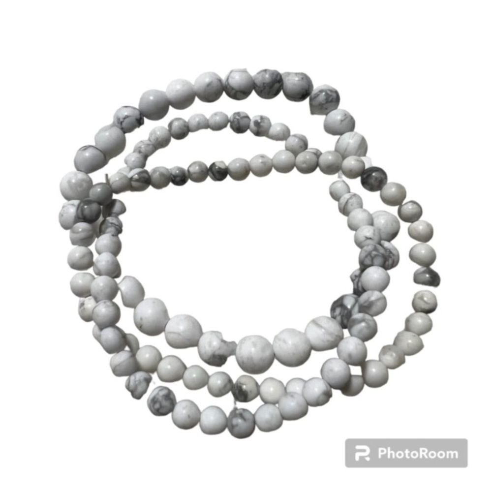Lot of 3 White Gray Marble Graduated Bead Elastic Bracelet